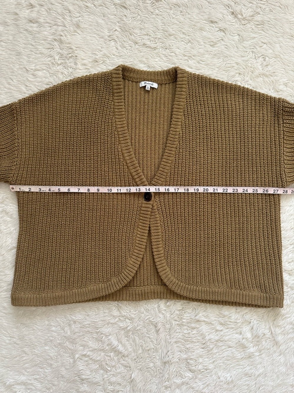 Madewell Sweater Shirttail Cardigan Sweater Single Button Front Knit Tan Sz XL - Picture 10 of 12